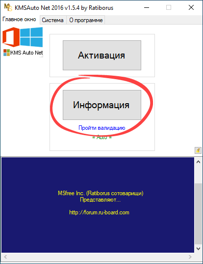 Кнопка отображения информации в KMSAuto Net